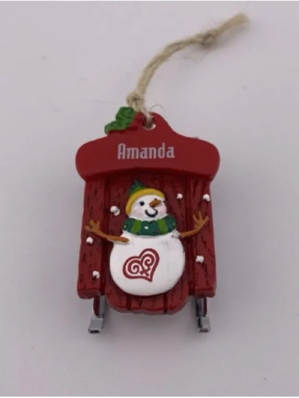Red Snowman Sled Holiday Ornament with Personalized Name